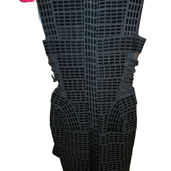 Black minidress with side mesh panels. Fitted/ stretch size small - Picture 3 of 5